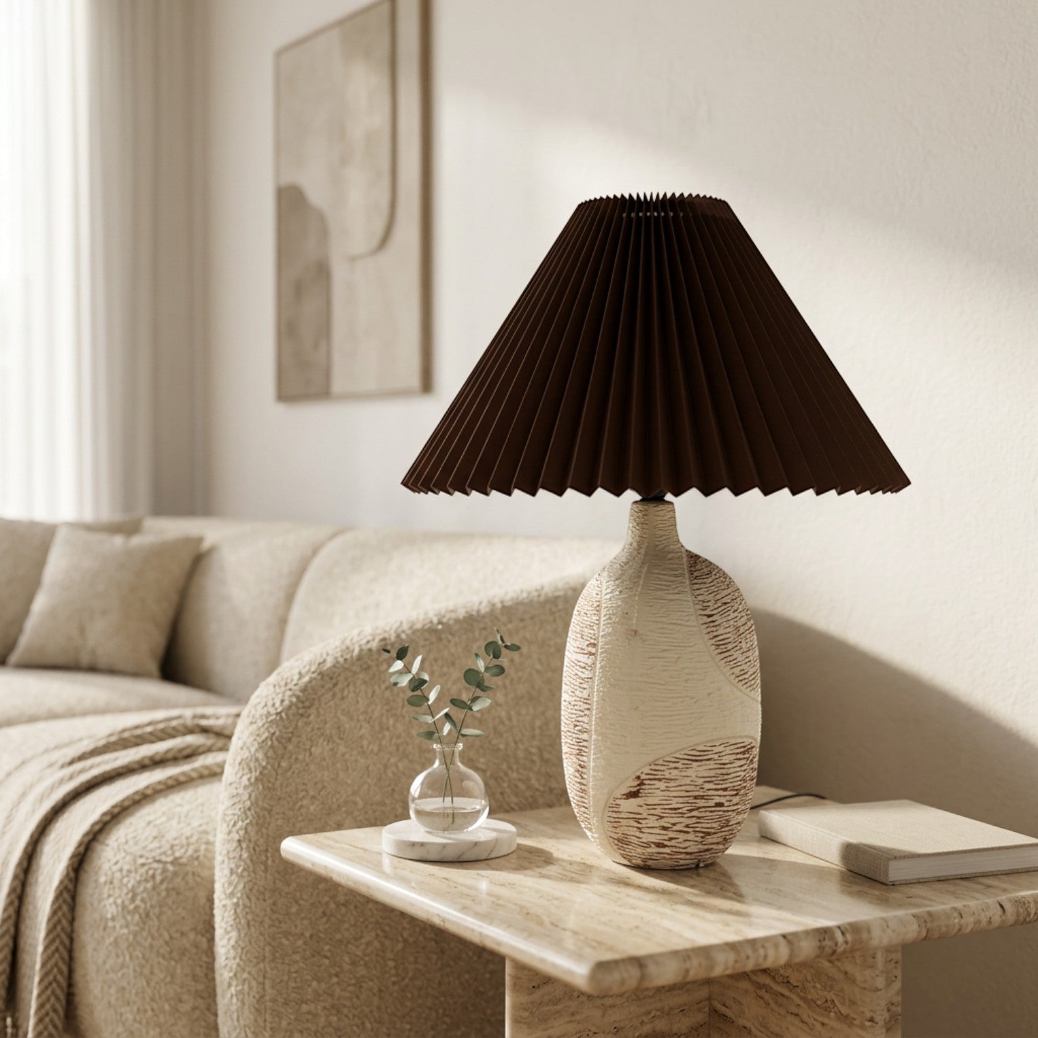 Luxe Ash-Brown Textured Ceramic Table Lamp