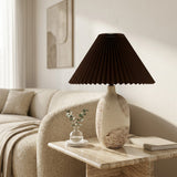 Luxe Ash-Brown Textured Ceramic Table Lamp