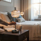 Celestia Modern Brass LED Table Lamp with Artistic Glass Top